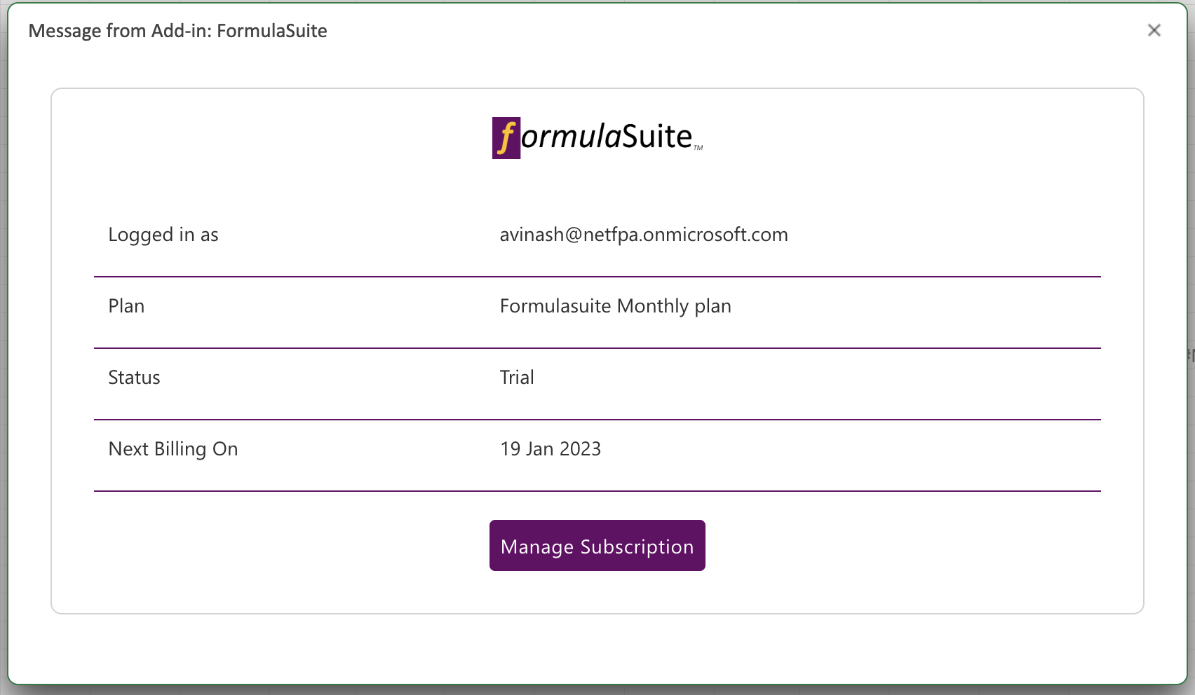 Subscription Details